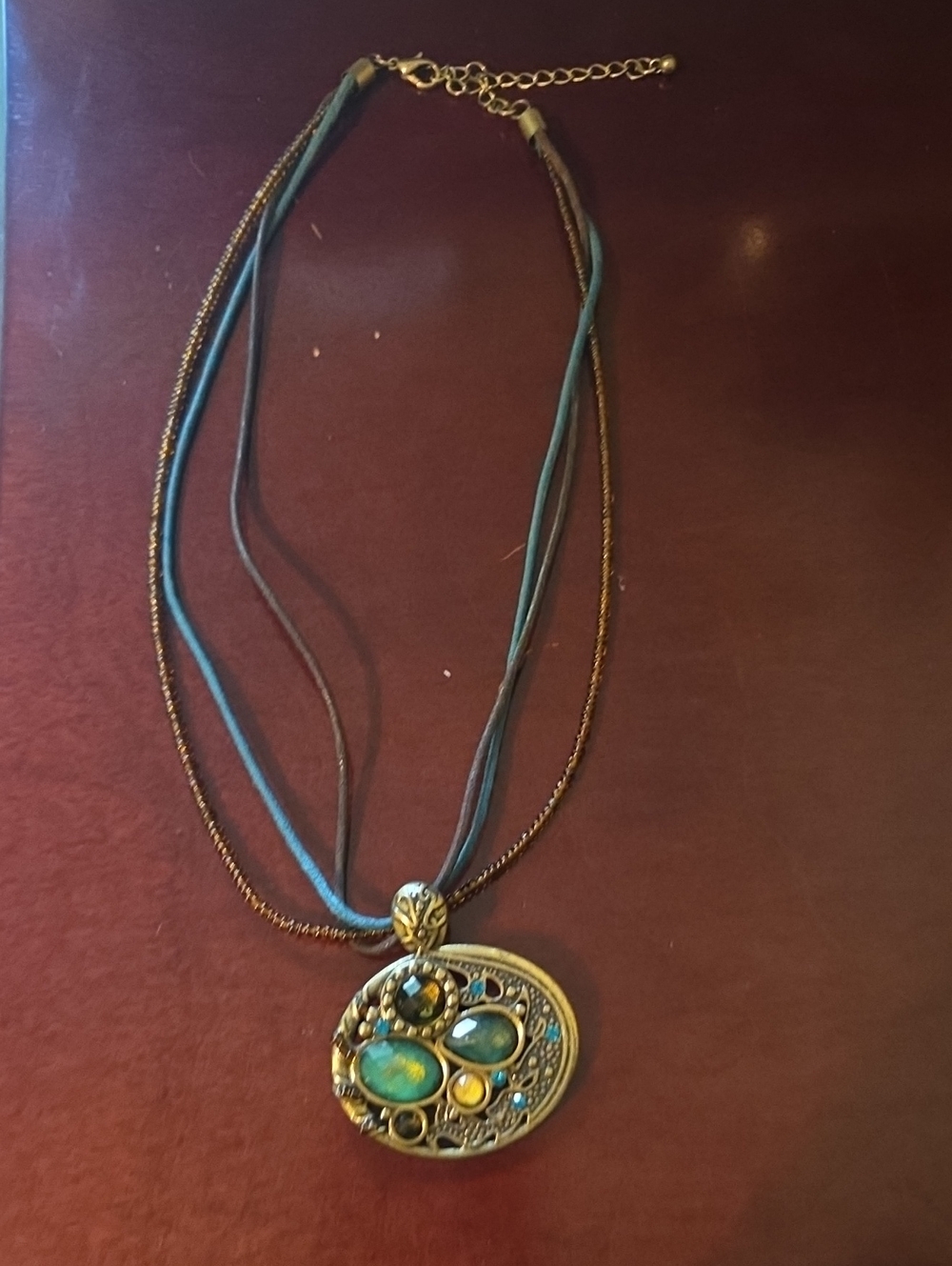 Bohemian Multistrand Turquoise & Gold Pendant Necklace
